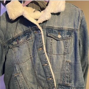 Women's Blue Denim Jacket with White Sherpa Lining